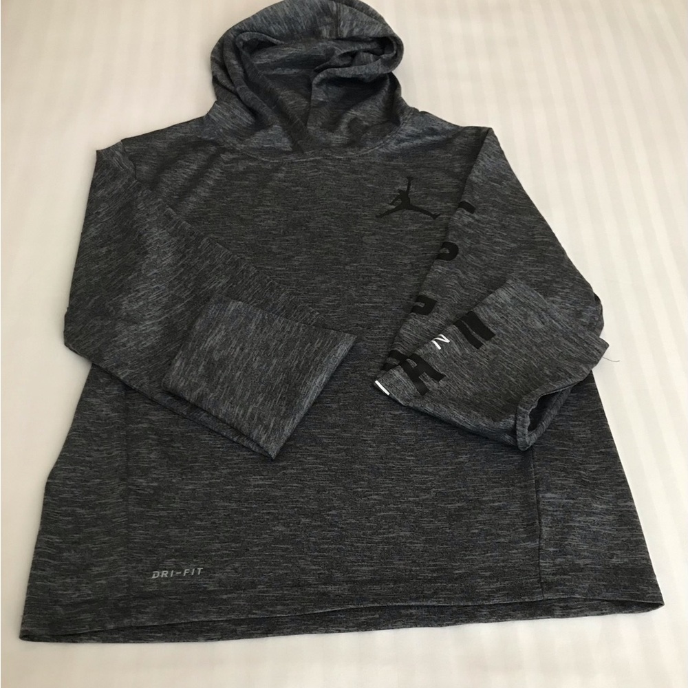 Jordan Boys Lightweight Dri-Fit Long Sleeve Hooded Shirt, Gray, Size Medium